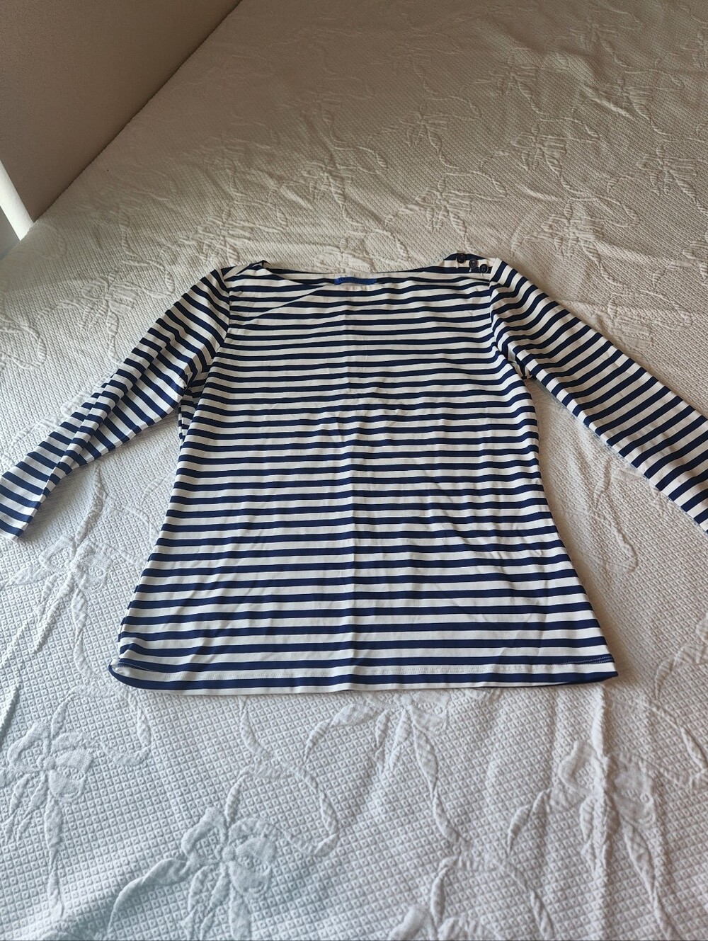 J. McLaughlin Navy and White Striped Boatneck Top